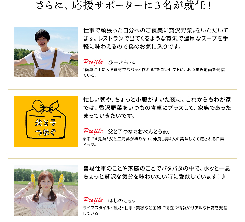 さらに応援サポータに3名が就任